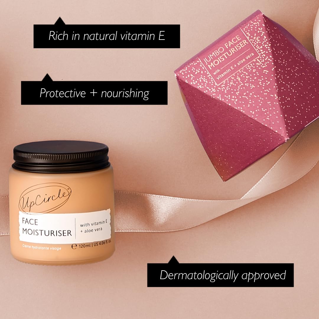 UPCIRCLE Jumbo Face Moisturiser with Argan Powder 120ml - Nourishing Day Cream - Vitamin E, Aloe Vera, Glycerin, Shea + Coconut Butter - Natural, Vegan + Cruelty-Free