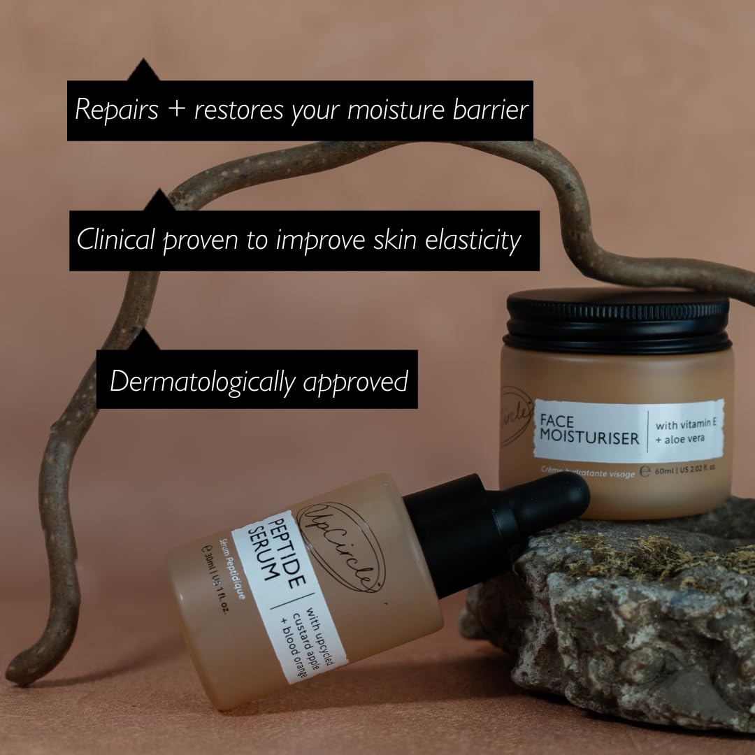 UpCircle Elasticity Boosting Duo – Peptide Serum and Face Moisturiser Duo – Niacinamide, Tripeptide + Aloe Vera – Boosts collagen + elasticity - Vegan + Cruelty-Free