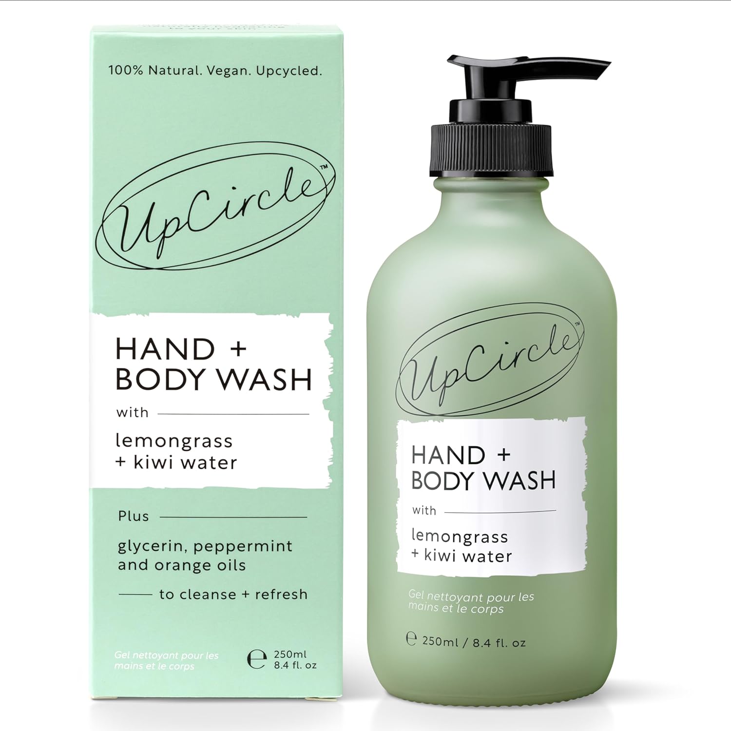 UPCIRCLE Hand + Body Wash with Kiwi Water 8.45oz - For Soothing + Protecting - Glycerin + Lemongrass - Natural, Vegan + Cruelty-Free