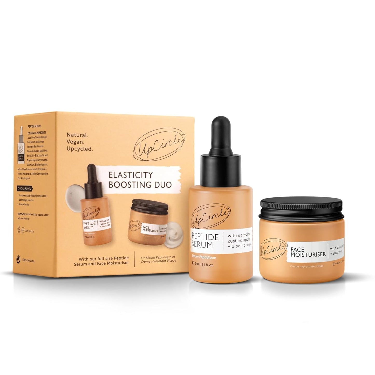 UpCircle Elasticity Boosting Duo – Peptide Serum and Face Moisturiser Duo – Niacinamide, Tripeptide + Aloe Vera – Boosts collagen + elasticity - Vegan + Cruelty-Free